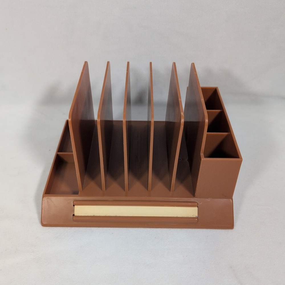 Vintage Max Klein Brown Plastic Desk Organizer Letter Sorter Pen Holder MCM